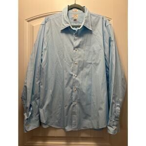 J.Crew Men’s Classic 2-Ply Organic Cotton Striped Dress Shirt Size XL Blue White